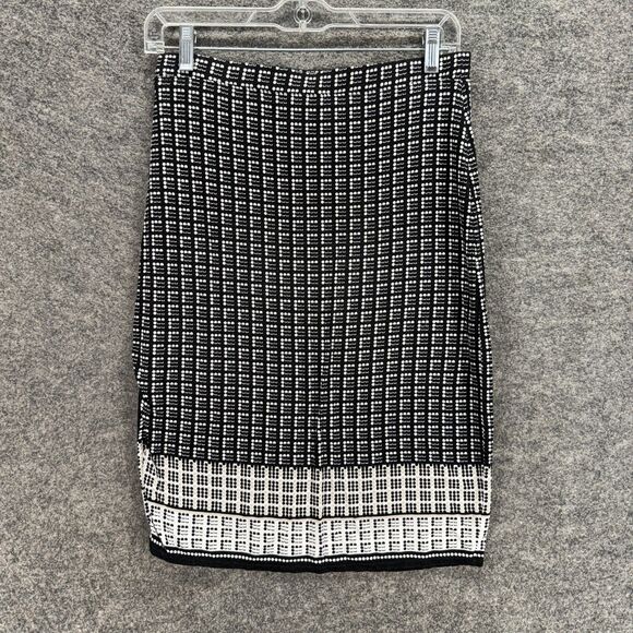 Max Studio Skirt Women XS Black Plaid A-Line Midi Mid Rise Pull On Stretch - Picture 2 of 7